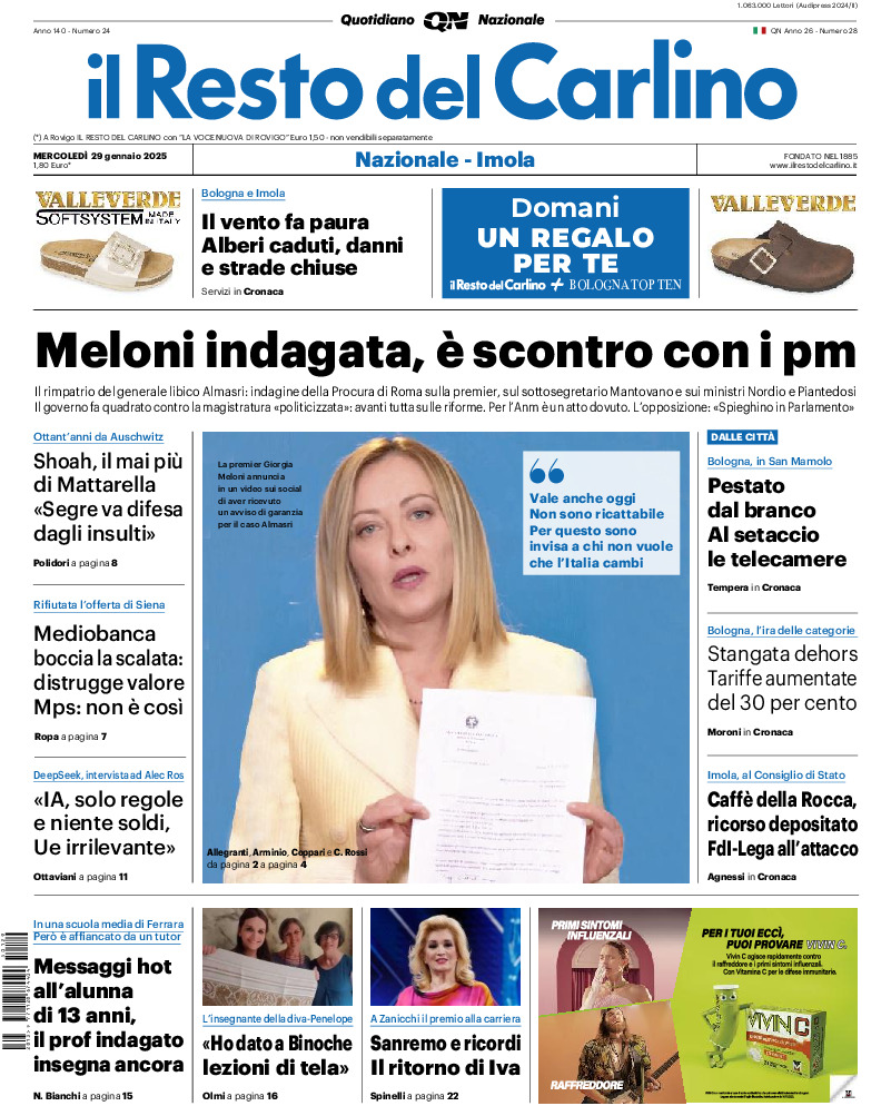 Prima-pagina-il resto del carlino-edizione-di-oggi-20250129